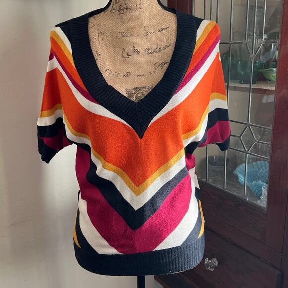 Y2K Vintage New York & Company Chevron Stripe Sweater Top Size S V-Neck Preppy - Picture 5 of 17